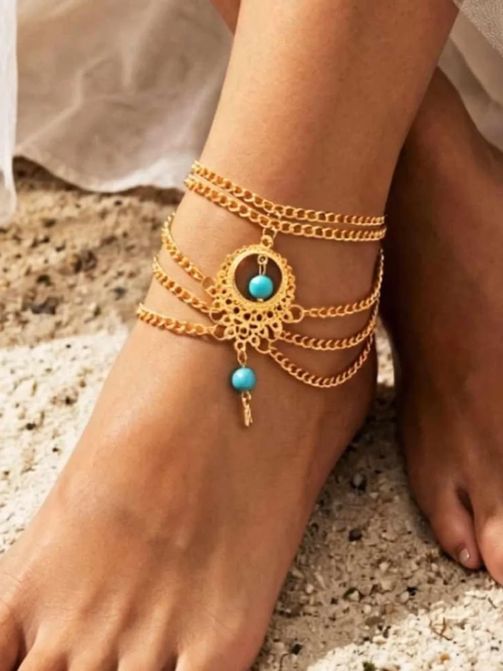 Anthropologie Gold Multi‑Strand Bracelet with Turquoise Beads